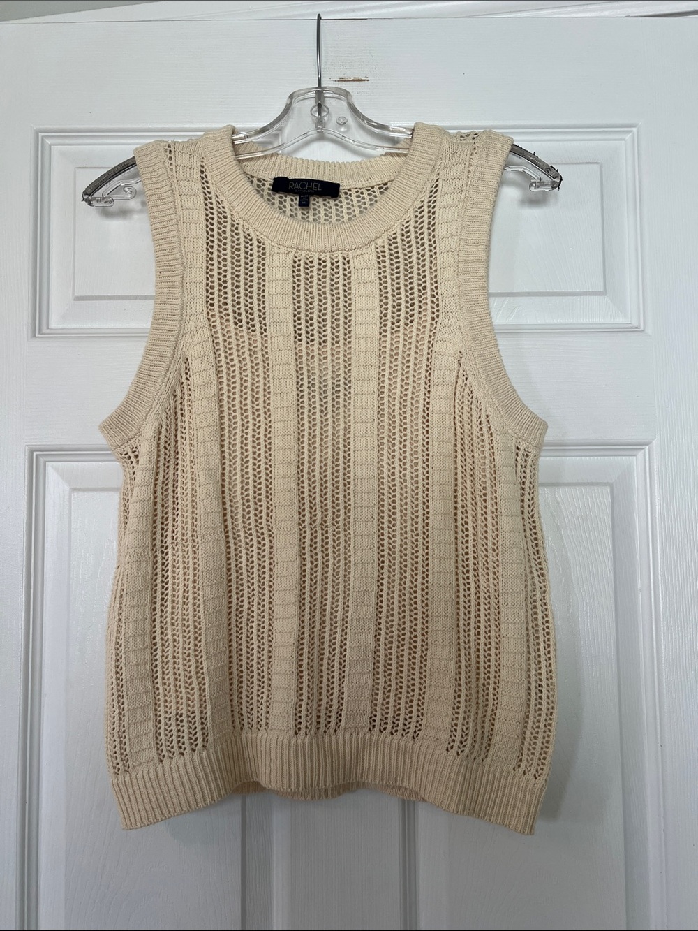 RACHEL Rachel Roy Cream Open-Knit Crewneck Sweater Vest